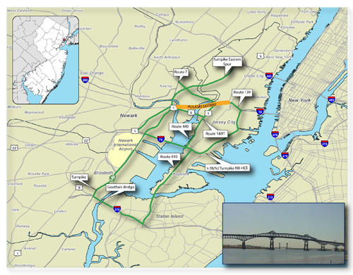 Map and Photo courtesy NJ D.O.T.Northbound traffic on Pulaski Skyway won’t be permitted for two years pending deck replacement.