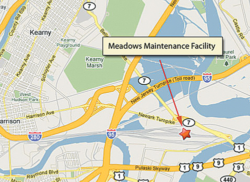 Kearny railyards sit atop marshland between two rivers