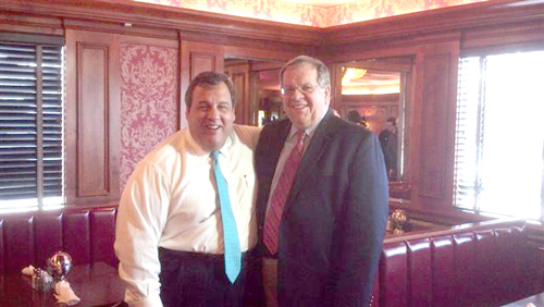 Photo courtesy Town of HarrisonGov. Chris Christie (l). and Harrison Mayor Ray McDonough at Tops Diner in East Newark last week.