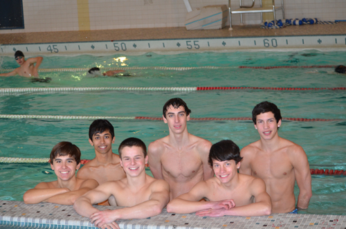 Photo courtesy Scott Fuchs The Kearny swim team had its best season in recent memory. Front row, from left, are Patrick Carvajal, Gabe Zanadrea and Matt Amar. Back row, from left, are Sid Naik, Adam Coppola and Mateo Caceres.
