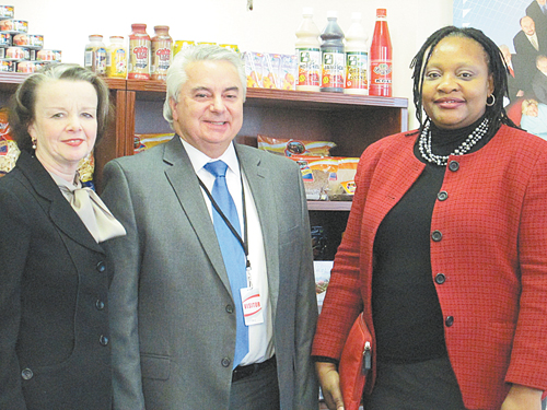 Photo by Ron Leir Visitors at Family Food Distributors in Kearny, from l., are NJSBDC COO Deborah K. Smith, Kearny UEZ Director John Peneda and Rutgers- Newark SBDC Regional Director Tendai Ndoro.