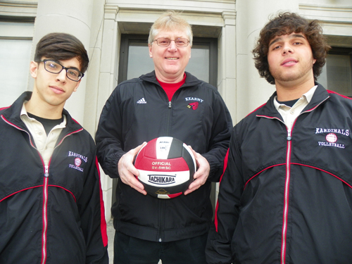 Photo by Jim Hague The Kearny boys’ volleyball team is off to a 7-0 start. From left are senior Thiago DeCarvalho, head coach Bill Mullins and senior Jonathan Horvaht.