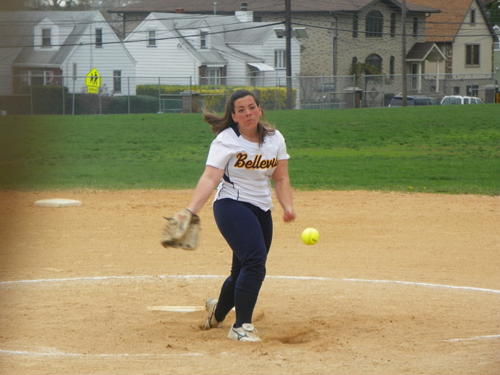 Photo by Jim Hague Junior Jenna Lombardi has become the starting pitcher for the Belleville softball program after the injury to Sarah Guy.