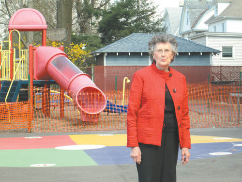 Photo by Ron Leir Margaret Bixler in the Roosevelt School toddler playground.