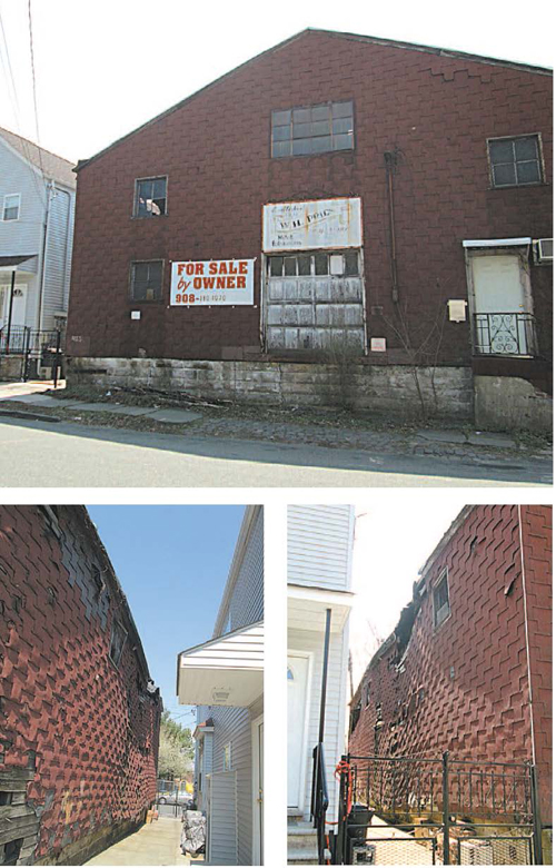 Photos by Ron Leir Neighbor is fearful that roof of old factory will topple onto his house.