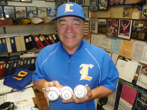 Photo by Jim Hague Lyndhurst baseball coach Butch Servideo celebrated the 500th win of his coaching career last Saturday night in a 3-0 win over Bogota