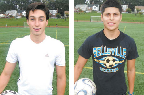 Photos by Jim Hague The Belleville boys’ volleyball team will count on its two sophomore outside hitters, namely P.J. Gencarelli (l.) and Marlon Rodriguez (r.) when they face Livingston for the Essex County Tournament championship Saturday night.