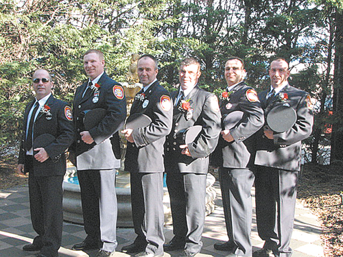 Photo by Cindy Dwyer From l., Firefi ghter Willie McMahon, Firefi ghter Robert Underhill, Capt. John Dwyer, Lt. Joseph Lang, Firefi ghter Joseph Zicchinella and Firefi ghter David Prina were gold-medal recipients.