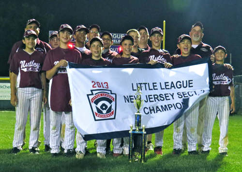 Photo courtesy Lisa O’Neill The Nutley East Little League 12-year-old All-Stars are headed for the state championships this week. Here they are after they captured the Section 2 championship last week against Hoboken. From l: Natalia Bascunan, coach Chris Bascunan, AJ Lotito, Jeremy Kraft, Danny Caraballo, Jim Quinn, Manager Mike O’Neill, Jack Christman, Louis Conca, Ryan O’Mara, Nutley East Little League President Mike Kraft, Josh O’Neill, Aidan Okamoto-Wolf, coach Mike Ifverson and Peter Lopez. Missing from the photo is Blayke Alvarez.