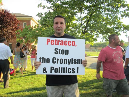 Photos by Ron Leir Demonstrators outside Nutley Municipal Building at rally sponsored by township’s PBA local.