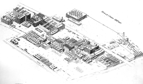 Schematic courtesy KPD Congoleum-Nairn complex on Passaic Ave. Arrow indicates Building 12, the one destroyed in explosion.