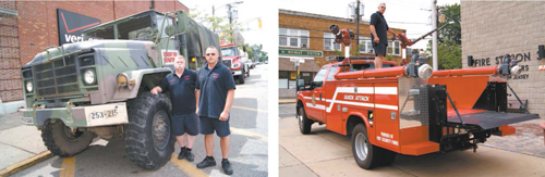 Photos by Karen Zautyk LEFT: Firefighters Artie Bloomer (l.) and Tom Grieb with truck retired from U.S. Army. RIGHT: Grieb aboard ‘Quick Attack’ vehicle