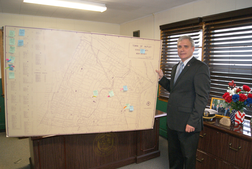 Photo by Karen Zautyk Commissioner Steve Rogers and aides, having mapped out emergency plans for Nutley, are preparing for future ‘extreme weather events'