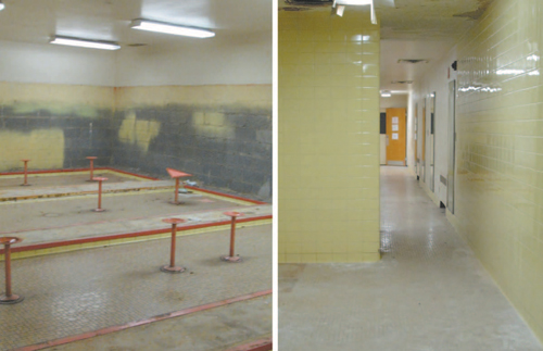 Photos by Ron Leir Long-empty locker room space will be converted to weight room and child study offices.