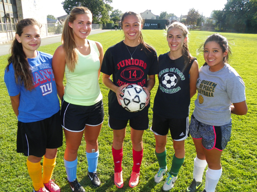 Photo by Jim Hague The Queen of Peace girls’ soccer team will count on solid play from the Golden Griffi ns’ backline, namely from l. Jane Amadeo, Nikki Sammartino, Lia Rodriguez, Michaila Mastrofi lippo and Christine Castillo