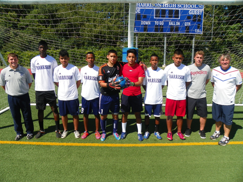 Photo by Jim Hague Harrison looks to improve on the 20-2-2 mark they had last season. From l. are head coach Mike Rusek, Modou Sowe, Carlos Yacsavilca, Rodrigo Esquivel, Nick Araujo, Manuel Vigo, Marcelo Esquivel, Abel Faler, and assistant coaches Mike Rusek and Mickey Rusek, the head coach’s brother and father.