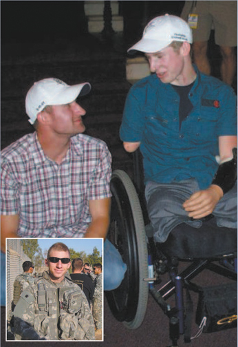 Photos courtesy Marrocco family Benefi t for Sgt. Brendan Marrocco, shown with his brother Michael, will be held at Scots Club on Oct. 19. Inset: Brendan on duty in Iraq.