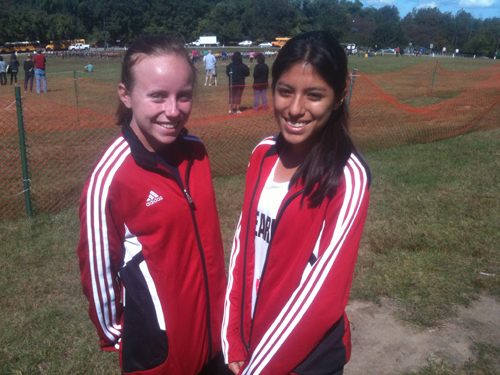 Photo by Jim Hague From l., Aislinn Srocczynski (second) and Erika Alzamora (fi fth) led the way for Kearny at the Passaic County Coaches Invitational meet Saturday.