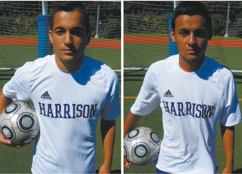 Photo courtesy Jim Hague LEFT: Senior Jose Neto scored his 26th goal of the season in Harrison’s 4-0 win over Leonia that gave the Blue Tide the NJSIAA North 2, Group II title. RIGHT: Senior Leonardo Trujillo was a dominant force in Harrison’s 4-0 win over Leonia last week to capture the NJSIAA North Jersey Section 2, Group II state championship.