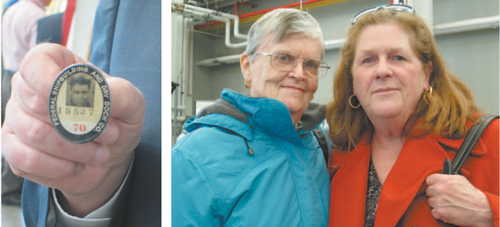 Photos by Ron Leir LEFT: Kevin Barry shows his dad’s Federal Shipyard photo ID. RIGHT: Mary Muldoon (l.) and Kathy Perry were among relatives of the 20 Hudson County victims who attended last week’s ceremony.