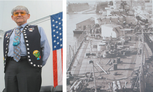 Left photo by Ron Leir; right photo courtesy County of Hudson LEFT: Juneau Assemblyman Randy Wanamaker. RIGHT: USS Juneau at Brooklyn Navy Yard for final readiness before combat mission in the Pacific.