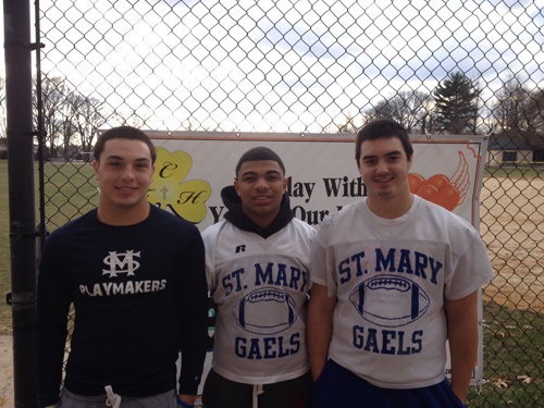 Photo courtesy Dennis Hulse From l , Kevin Woupes, Keon Banks and Evan O’Sullivan, all residents of Kearny, have played major roles for the St. Mary’s of Rutherford Gaels. St. Mary’s will face St. Joseph of Hammonton for the NJSIAA Non-Public Group 1 state championship Saturday at the College of New Jersey.