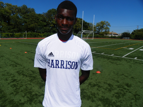 Photo by Jim Hague Harrison standout defender Modou Sowe was selected recently as an All-American by the National Soccer Coaches Association of America. He becomes the first All-American in the history of the school.