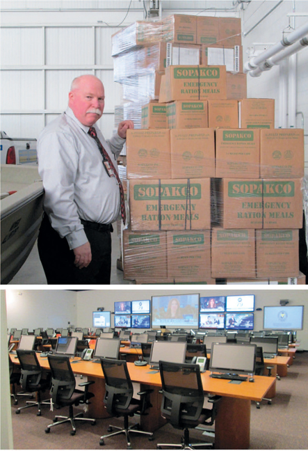 Photos by Ron Leir TOP: County OEM Coordinator James Woods checks out emergency food supplies. BOTTOM: The Ops Center.