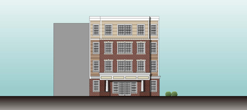 Image courtesy Domus Corp. Here’s an architect’s perspective of what the front of Harrison Senior Residence will look like.