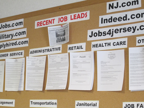 Photo by Ron Leir Bulletin board lists job opportunities by work category.