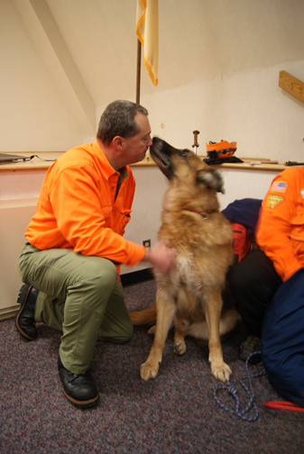 Photos by Karen Zautyk Search-rescue dogs Exepnathos (above) and Archimedes with owner/trainer Stu Mavros at Meadowlands program.