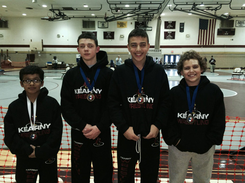 Photo courtesy Tony Carratura Jr From l., Jacob Baeza, Travis Witt, Jacob Cardenas and Jimmy Mullen all earned berths in this weekend’s New Jersey State Youth Wrestling championships. Witt, Cardenas and Mullen all won region gold recently to advance