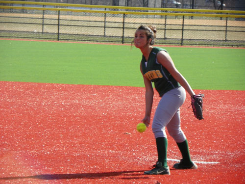 Photo by Jim Hague Senior right-hander Gabby Lombardozzi, seen here in action last week against Secaucus, needs to keep throwing strikes for the Queen of Peace softball team.