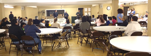 Photo courtesy of Ana Placencia Top: Scene at first, but not last, fire safety seminar conducted in Spanish.