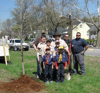 Photo courtesy Gerry Kerr
Scouts and DPW team up for tree planting