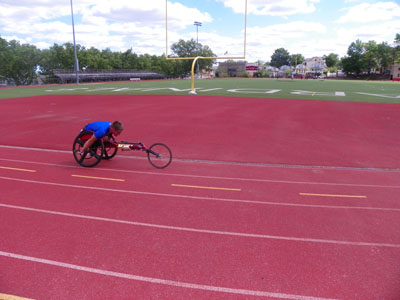 Photo by Jim Hague Kearny’s Steve Koziel pushes himself in his specialized wheelchair as he prepares for an upcoming track and field meet in California in two weeks.