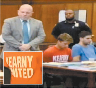 Screenshots courtesy NBC Seated at defense table are Bryan Caputo (in soccer club T-shirt) and Daniel Petryszyn at arraignment last week.