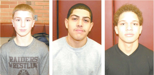 Photos by Jim Hague A trio of Nutley wrestlers, namely Robert Duxbury (l.), and cousins Kenny (c.) and Darwin Pena (r.), all won their respective weight classes at the Essex County Championships Saturday.